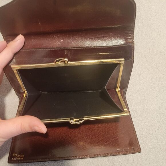 Hugo Bosca Brown Calf Skin Leather check wallet Vintage - Picture 5 of 9